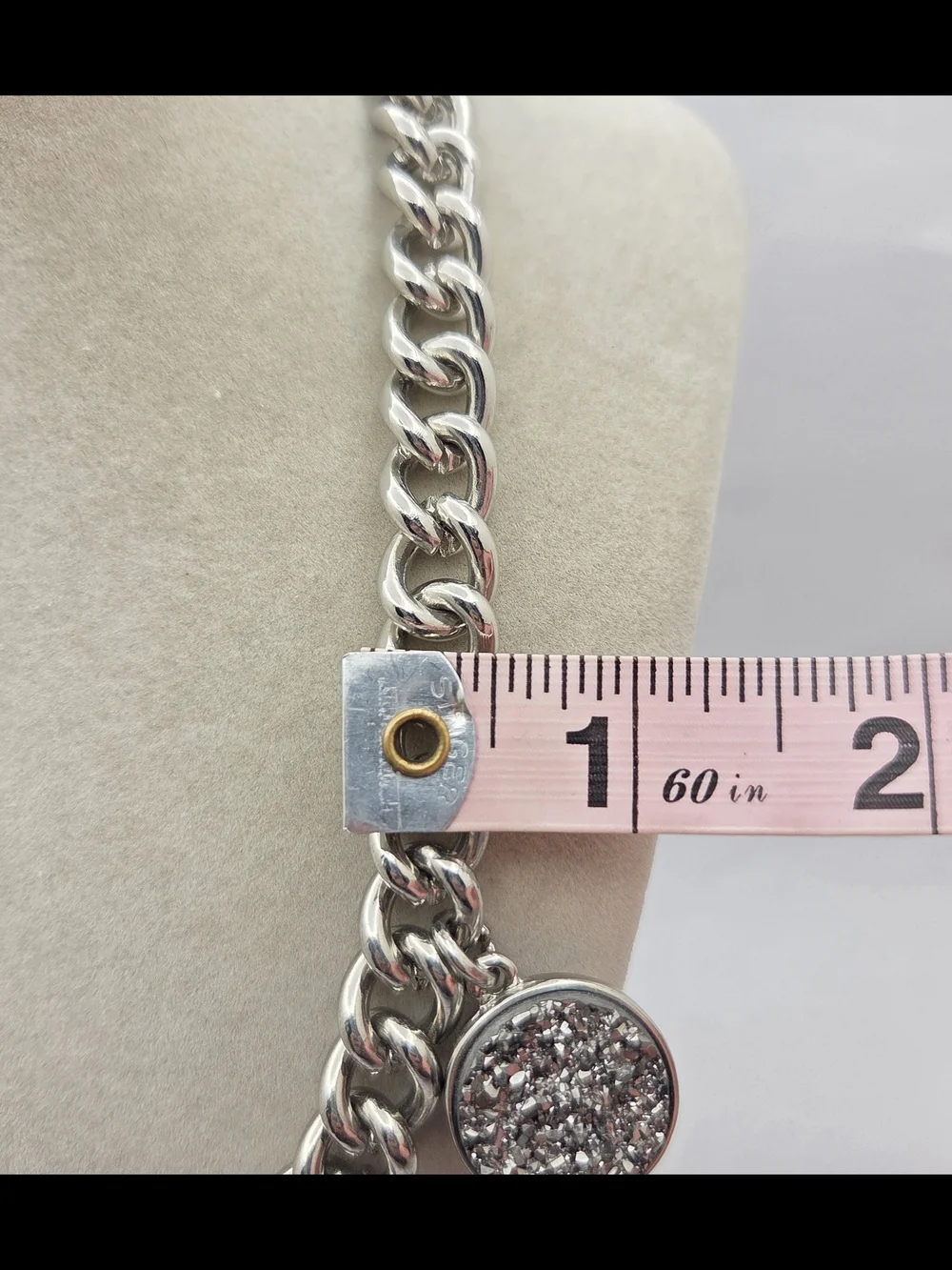 Chico's Silver Tone Chunky Chain Statement Necklace Faux Druzy Crystal 20